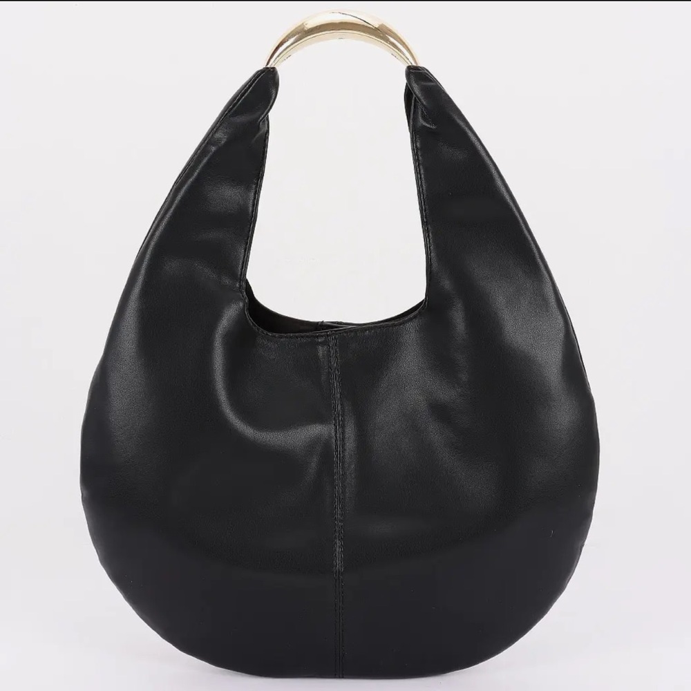 Elegant Black Faux  Leather Hobo Bag